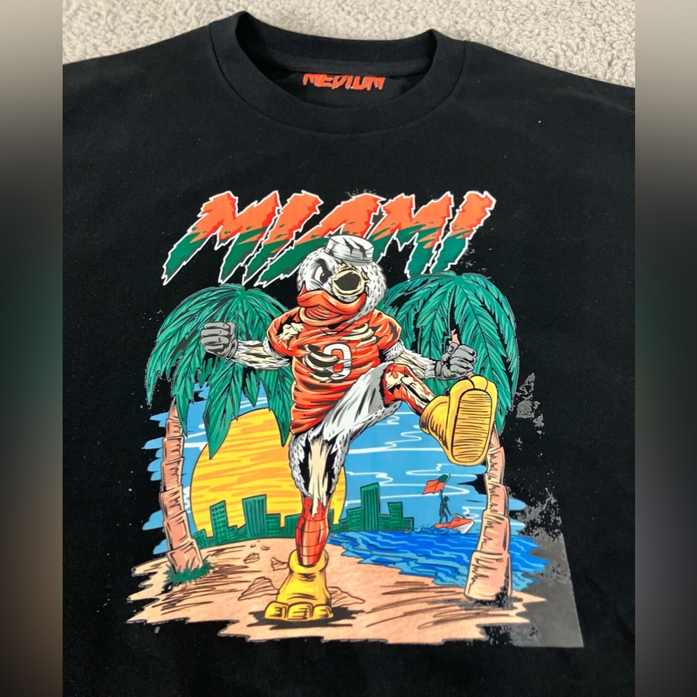 Miami Hurricanes Beach Zombie Skeleton College Mascot Black Tee
